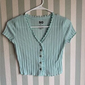 SO Aqua Ribbed Button-Down Shirt